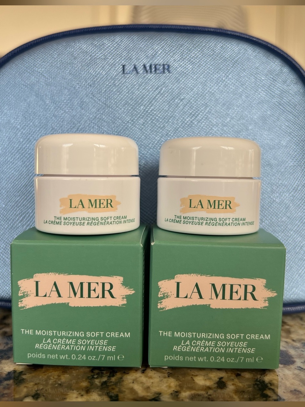 NIB La Mer Moisturizing Soft Cream Duo with Cosmetics Bag